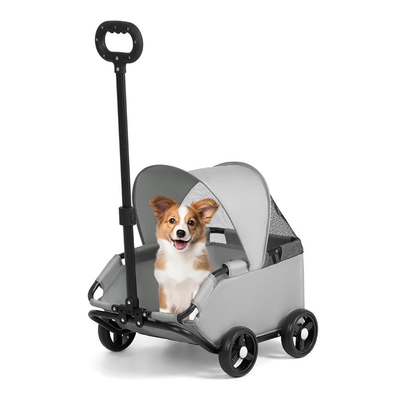 ペットカート 小型犬 中型犬 多頭対応 - コンパクト収納 犬用ベビーカー バギータイプ 遮光日よけ付き 360度回転ハンドル 7kg耐荷重 ショッピング&散歩兼用 - 安全ダブルロック 収納ポケッ