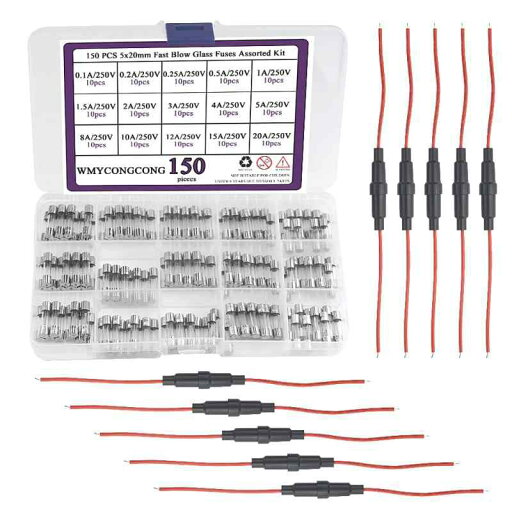 WMYCONGCONG 10個 5x20mmインラインヒューズホルダー + 150個 5x20mm ガラス管 ヒューズ クイックブローガラス管0.1A、0.2A、0.25A、0.5A、1A、1.5A、2A、3A、4A、5A、8A、10A、 12A、15A WMYCONGCONG 10個 5x20mmインラインヒューズホルダー + 150個 5x20mm ガラス管 ヒューズ クイックブローガラス管0.1A、0.2A、0.25A、0.5A、1A、1.5A、2A、3A、4A、5A、8A、10A、 12A、15A