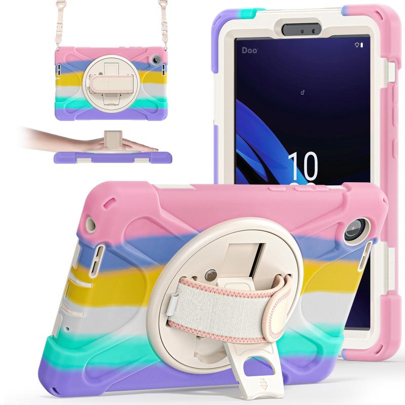 Doo対応 LAVIE Tab T8 PC-T0855KAS用 ケース 8.7インチ LAVIE Tab T8 PC-TAB08H05用 ショルダーケース 耐衝撃 米軍MIL資格 360度回転スタンド 調節可能ハンドストラップと肩掛けー付き カメラ保護