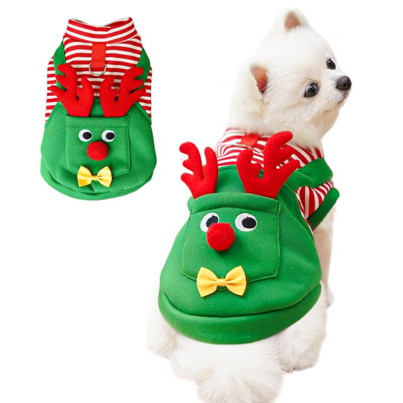 Kuoser犬服 クリスマスコスチューム コスプレ トナカイパターン グリーン