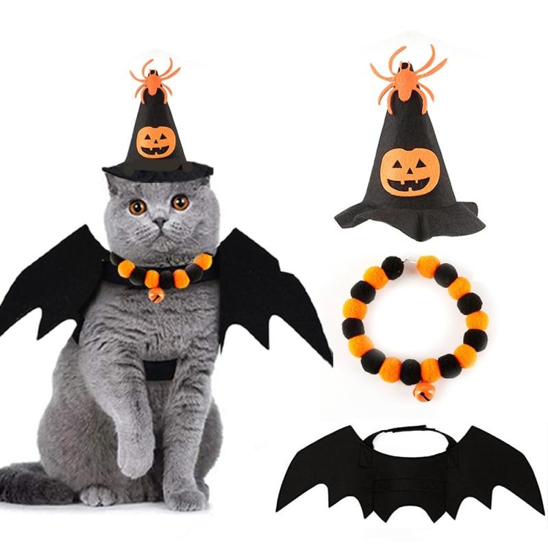 ペットコスプレ 猫 犬用 コウモリ 翼 コスチューム 黒 かわいい かっこういい 猫/小型犬 仮装 変身グッズ ハロウィン