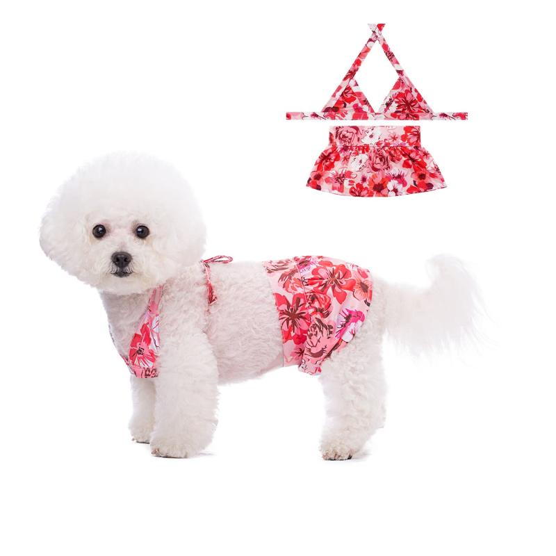 MEIAOJIA 犬服 水着 水泳着 犬猫用 ビキニ 花柄 入浴ドレス 伸縮性 ビーチの服 ドッグ 猫服 ペット用 夏用 超小型犬 小型犬 可愛い 水泳用 子犬 子猫 ペットビキニ