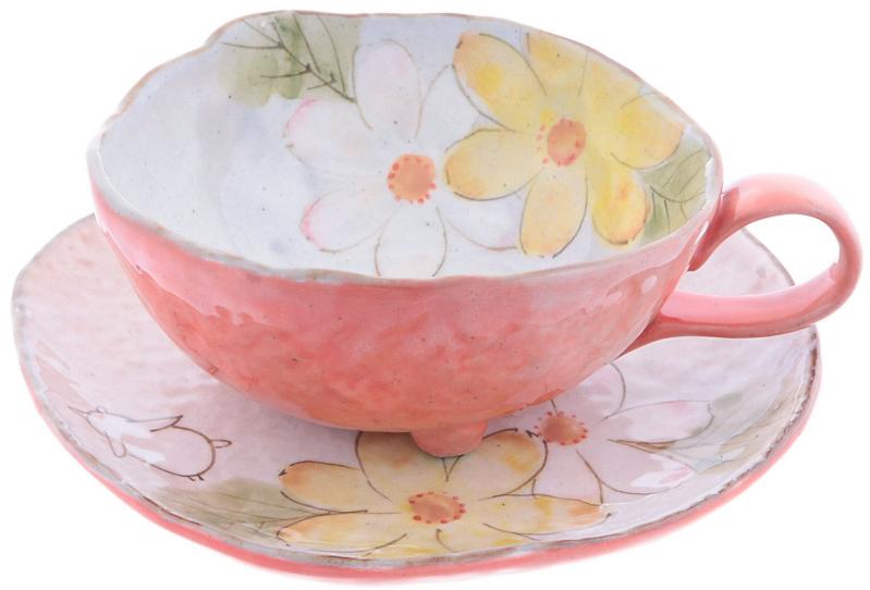 舞陶館 コーヒー碗皿 花花兎 紅 44685