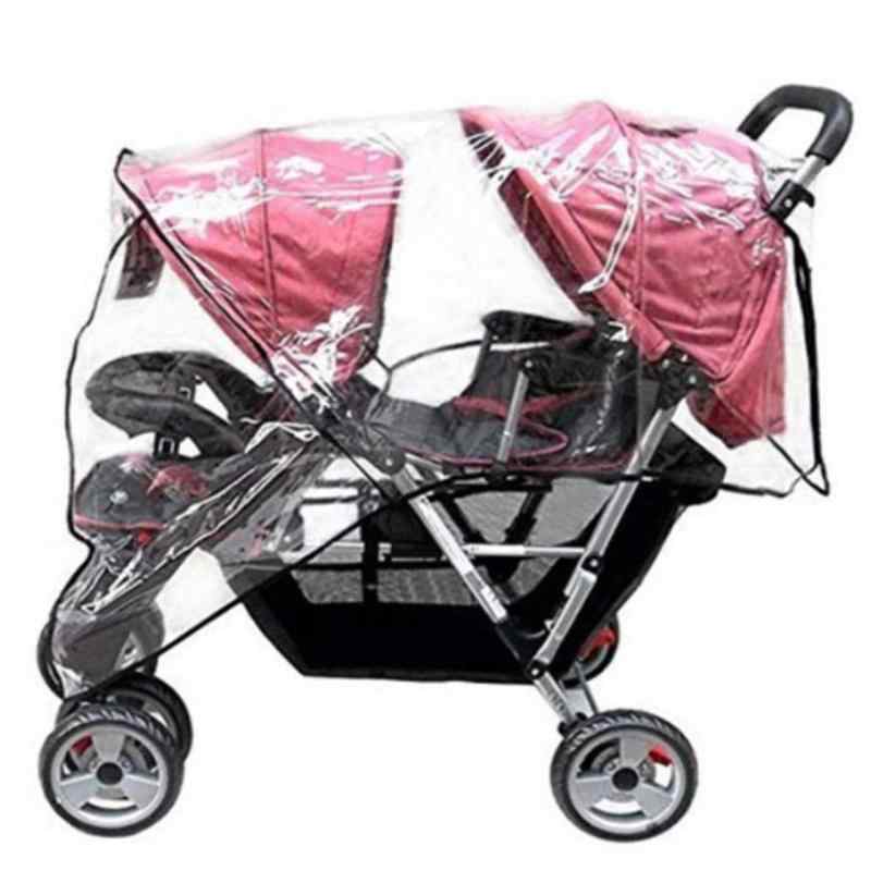 HAMILO 2人乗りベビーカー用 レインカバー レインフード ウインドシールド 縦型 双子(4)