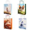 紙袋 手提 ラッピング 袋 「猫の四季」 4枚入 4種類 おしゃれ 可愛い ねこ プレゼント A4 紙バッグ 26*8*36cm 厚手タイプ 特大紙袋 DIY ...