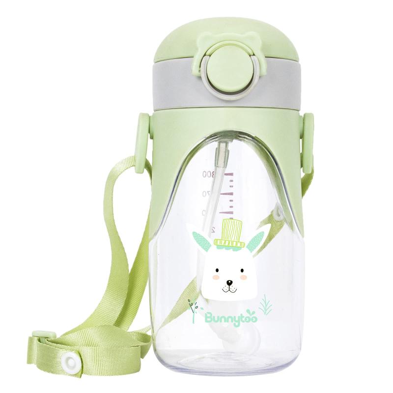 Bunnytoo ストローマグ ベビーマグ ストロー飲み トライタン(Tritan) 8ヵ月頃から 肩掛けショルダーベルト付き ストロー練習 こぼれない 漏れないストロー ベビーマグカップ 400ml （最大目盛り(4)