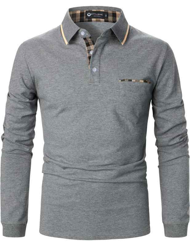[STTLZMC] メンズ コットン 長袖 ポロシャツ コントラストカラー カジュアル スポーツ ゴルフシャツ