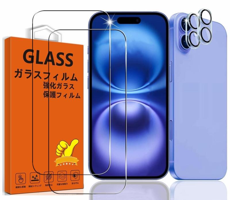 �б� iphone16 PLUS �� ���饹�ե���� �����ե���16 PLUS �� �ե���� �����ɻ� ��2* �������饹 + 2* �����ե����� ��phone16 PLUS �� �ݸ�ե���� ����ݸ�ե���� ����ǧ�� �����Ǻ��� ����