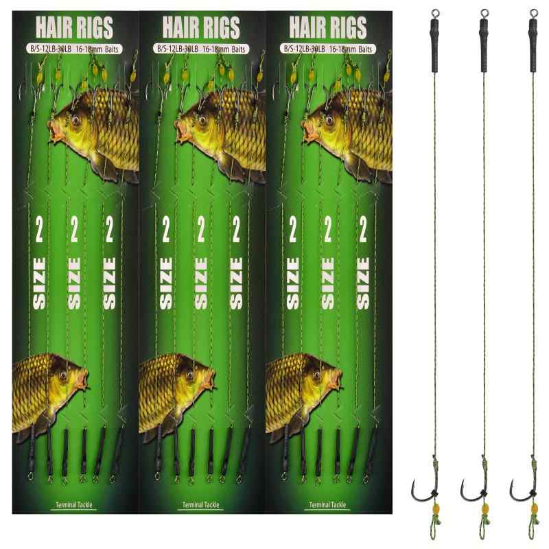 18本組セット 鯉鈎 ボイリーヘアリグ ボイリー仕掛 カープフィッシング コイ釣り 4本編み高強度PEライン 従来PEラインの120％強力を実現 高炭素鋼フック カープフック カープヘアリグ カープ