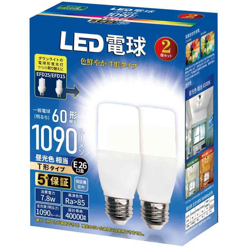 LED電球 T形タイプ 口金直径26mm 電球60W形相当