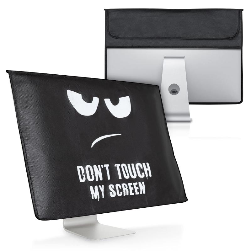 kwmobile モニターカバー 24-26"モニター対応 - Don't touch my screenデザイン 白色/黒色