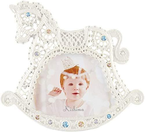 可憐なレースモチーフが上品な ベビー フォトフレーム 卓上 パールホワイト ホース ウマ 本体サイズ14×..