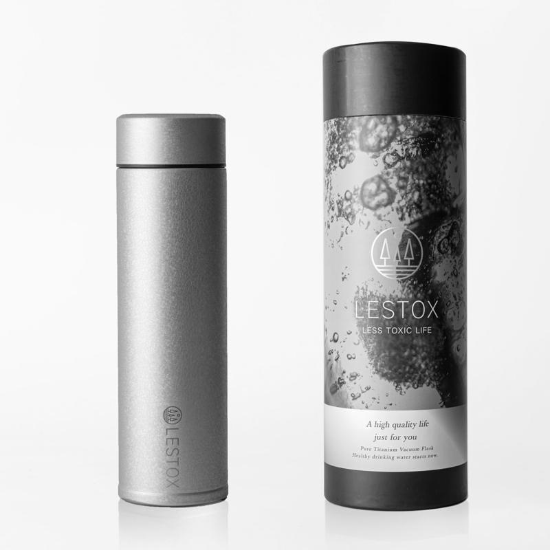 LESTOX チタン 水筒 460ml 真空ボトル 真空断熱 マグボトル ハイブリッドタイプ（純チタン-ステンレス） ダークチタニウム ギフトBOX(3)
