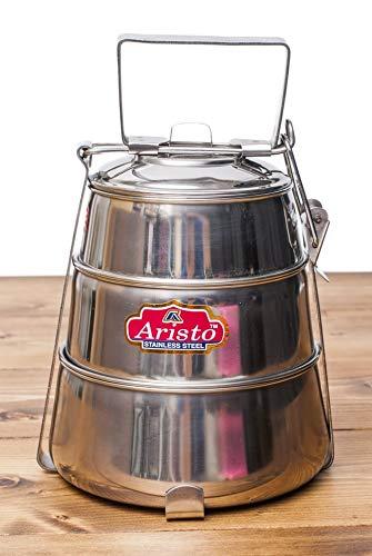 カレーやスープが美味しそうに見える インドの3段弁当箱 【ステンレス製】22cm