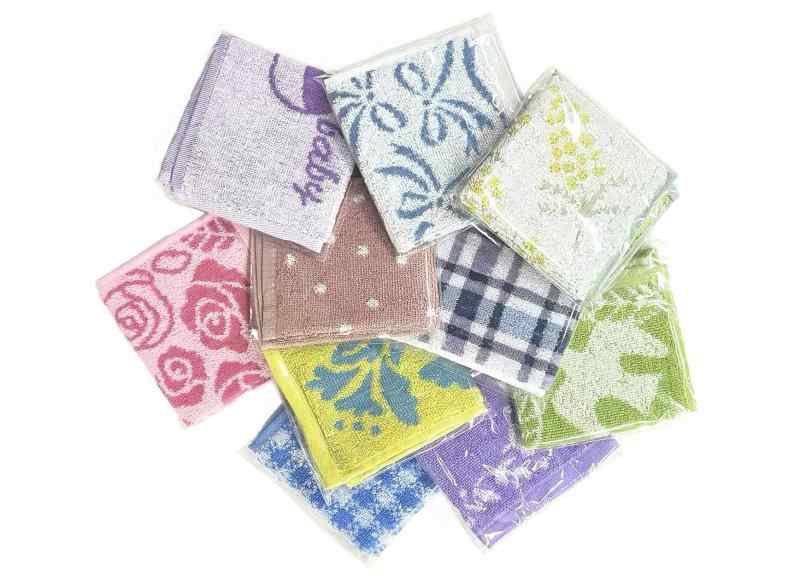 レディース タオル ハンカチ 10枚組 ギフト ラッピング 色柄 おまかせ （23x23cm～25×25cm）(3)