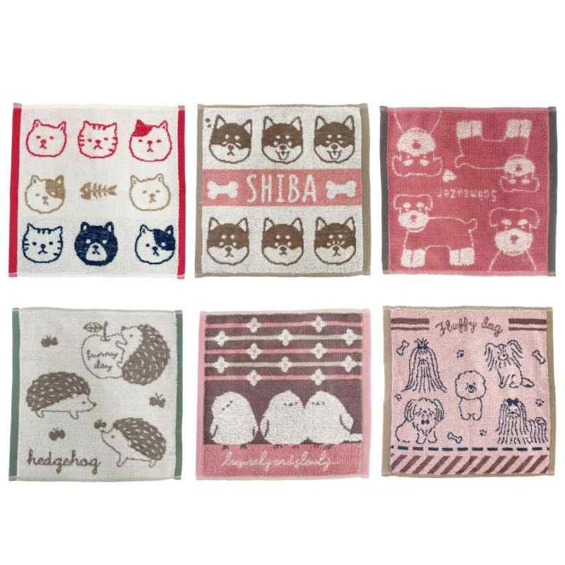 ストリームマーケット ハンカチ タオル ハンドタオル ミニタオル シュナウザー シマエナガ キッズ 子供 アニマル柄 6枚組 まとめ買い ピンク ブルー TL-H96SET(3)