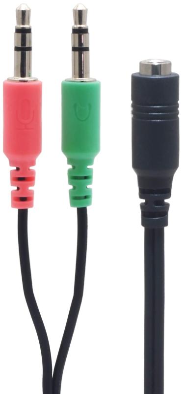 オーディオファン ヘッドセット用 オーディオケーブル 3.5mm 4極ジャック ← 3極プラグ 2系統(マイク・..