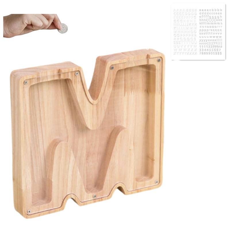 木製マネーバンク 26 英字 マネーバンク コイン バンク おもちゃ箱 男の子 女の子 ホームデコレーショ..