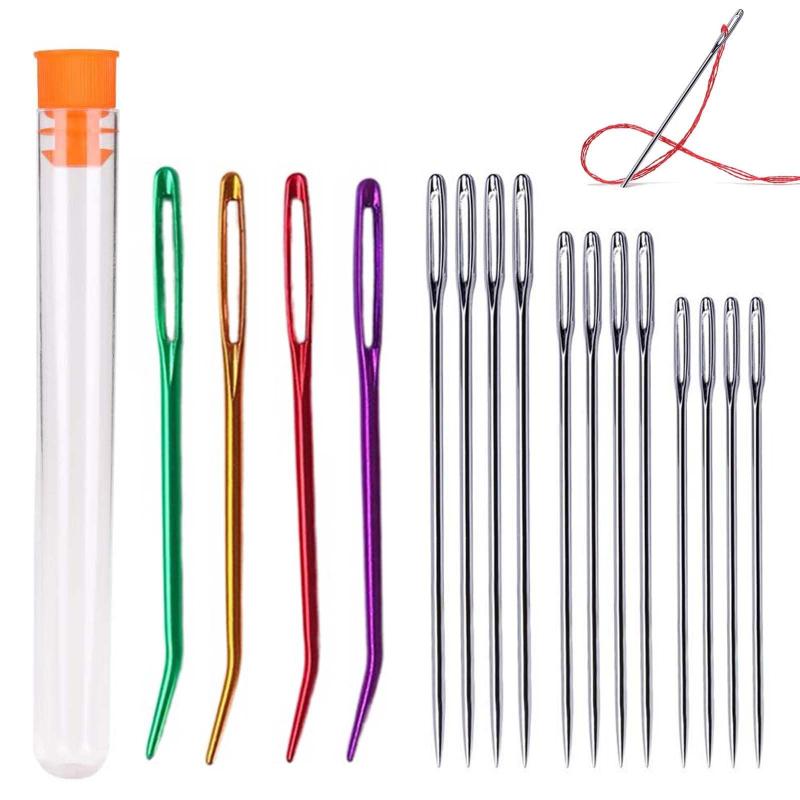 手縫い針 【16本入り】革用針 糸編みの縫い針 手縫い針 セット 手芸用DIYツール、ステッチ針用コンテナ付き、毛糸編み、クロスステッチなどあらゆる用途に使えるレザーツール