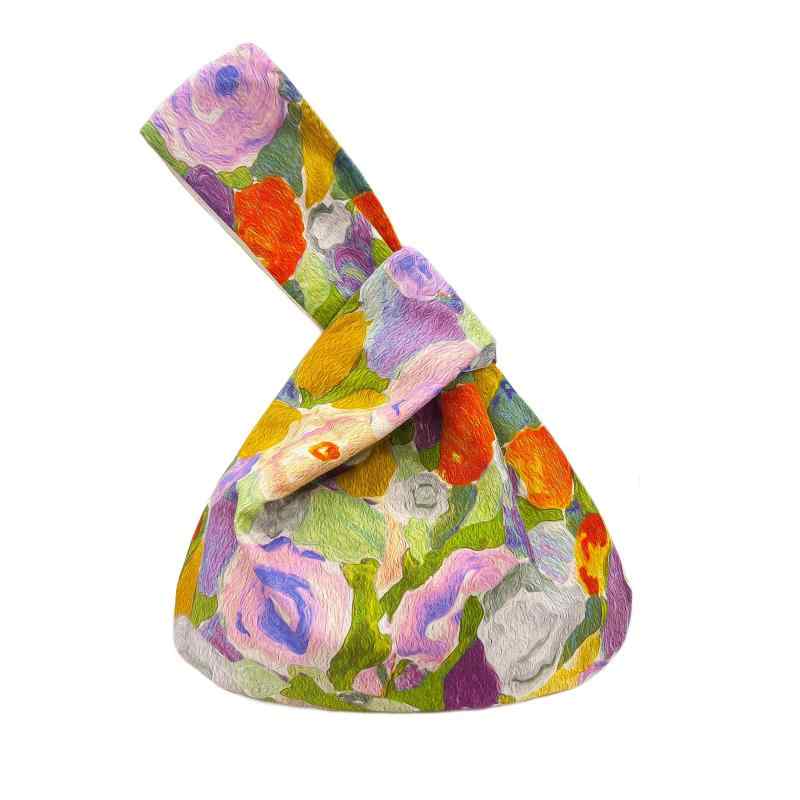 [Muzhilun] 巾着バッグ レディース 和装バッグ 油絵花柄 巾着袋 ハンドバッグ ミニ 和風小物入れ バック 手持ちポーチ 小銭入れ 浴衣用 和柄 花火大会 七五三 女の子 夏祭り お正月に 卒業式 お