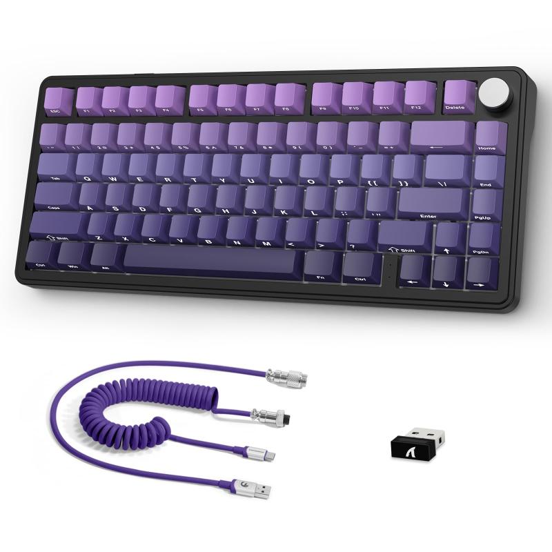 ATTACK SHARK X85メカニカルキーボード、ノブ付き75%ワイヤレスゲームキーボード、PBT側プリントキーキャップ、BT 5.1/2.4 Ghz/USB-C有線、ホットスワップ、リニアスイッチ、RGB、NKRO、PC、MAC