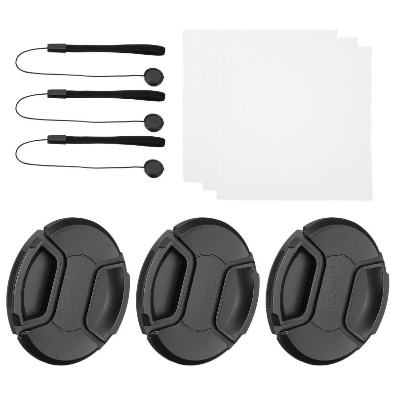 PATIKIL 86mm レンズキャップセット 3パック サイドピンチスナップカメラレンズカバー フロントレンズ用 クリーニングクロスと紛失防止キーパーリーシュ...