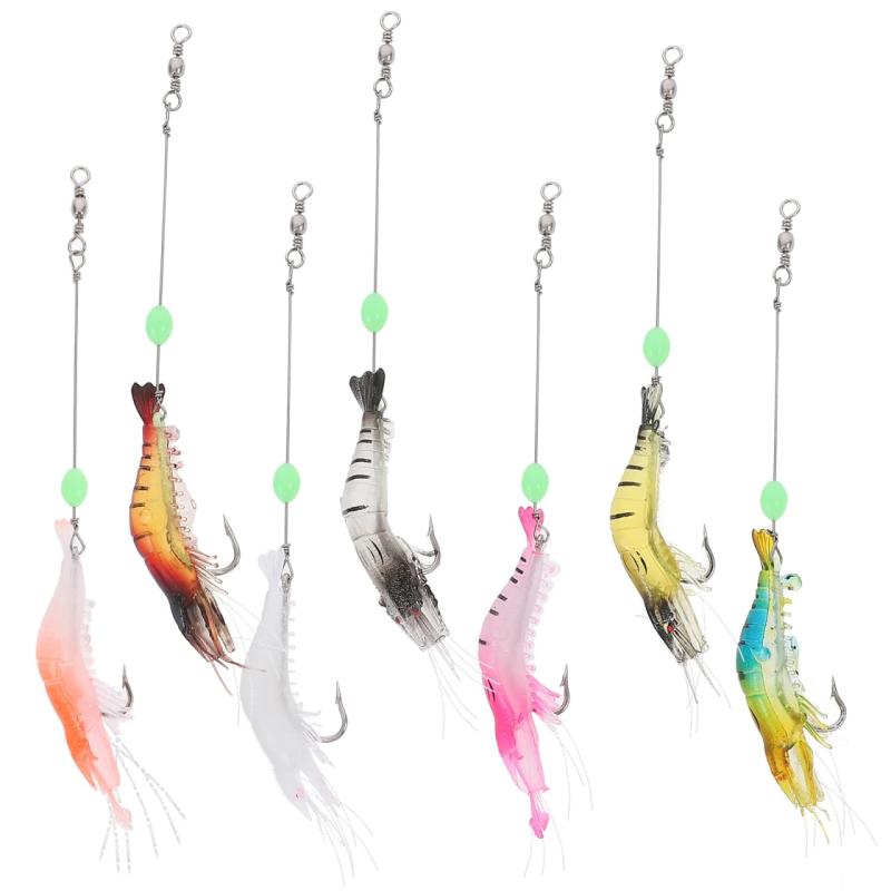 Parliky 7個入り蓄光エビ形ルアーセット 軽量abs素材 ポータブル人工釣り餌 釣りルアー 海水淡水対応 バス・へらぶな用