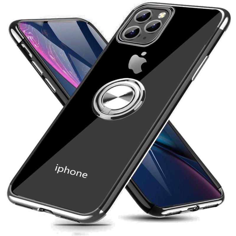 Rakuten - iPhone 12 Pro ケース iPhone 12 ケース リング付き クリア 透明 TPU 耐衝撃 車載ホルダー対応 スタンド機能 防塵 薄型 軽量 落下防止 一体型 変形防止 全面保護カバー アイフォン 12P/12 ケース 黒 MJJ-