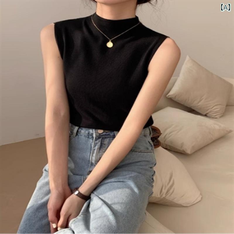 トップス ノースリーブ ハイネック ニット レディース 春夏用 接触冷感 薄手 スト...