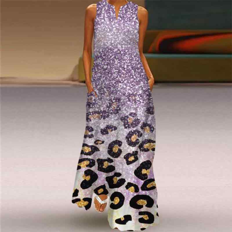 ワンピース レディース A字型 Vネック 無袖 夏 geometric pattern polyester elastane