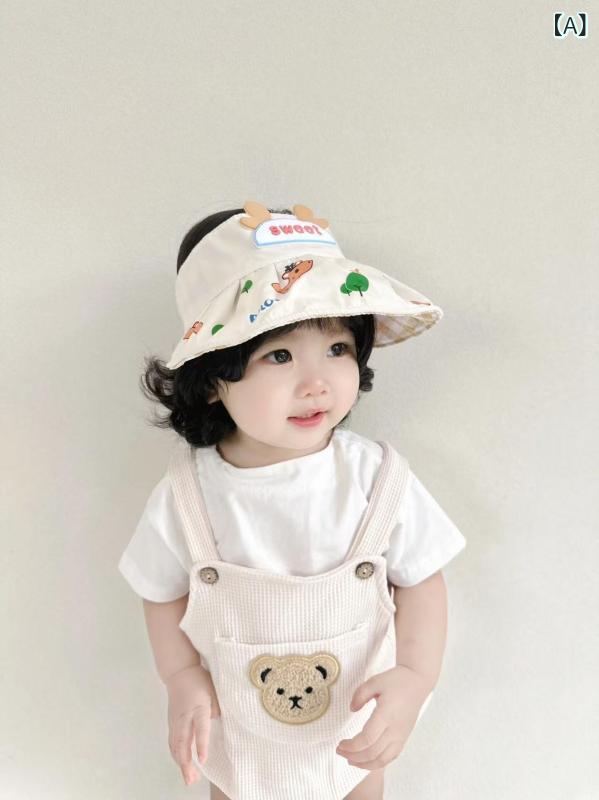 ベビー 空頂 帽子 夏 防紫外線 男女 赤ちゃん 長 キリン 遮陽 帽子 米白色 小鹿 か...