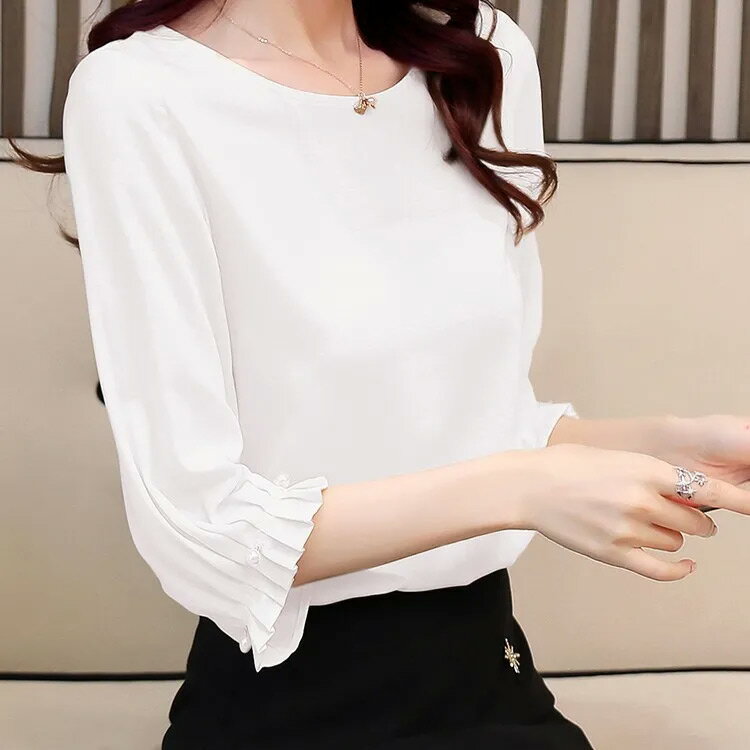 ブラウス レディース シャツ シフォン トップス tシャツ 涼しい大きいサイズ ゆったり 可愛い 夏 夏服 ブラウス 7分袖 ワイドスリーブ 半袖 プルオーバー トップス 無地 夏服 UVカット体型カバー 接触冷感 抗菌防臭 汗対策 送料無料 chenshan-366-gg 海外通販