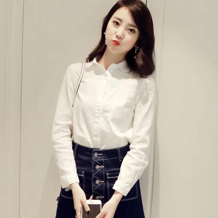 シャツ ブラウス レディース 長袖 ナチュラル 無地 春秋 薄手 送料無料 S M L XL 2XL トップス コットン 2タイプ選べる ホワイト 森ガール系 可愛い chenshan-329-gg 海外通販