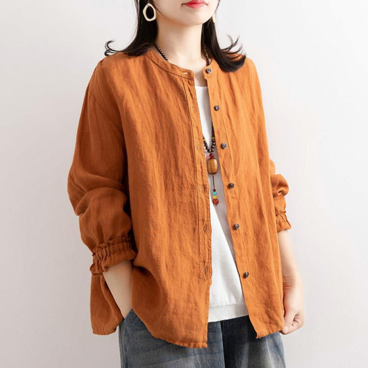 綿麻シャツ レディース シャツ 春秋 送料無料 ブラウス コットンリネン カジュアルシャツ 長袖シャツ 無地シャツ シンプル 無地 ナチュラル 可愛い chenshan-310-gg 海外通販