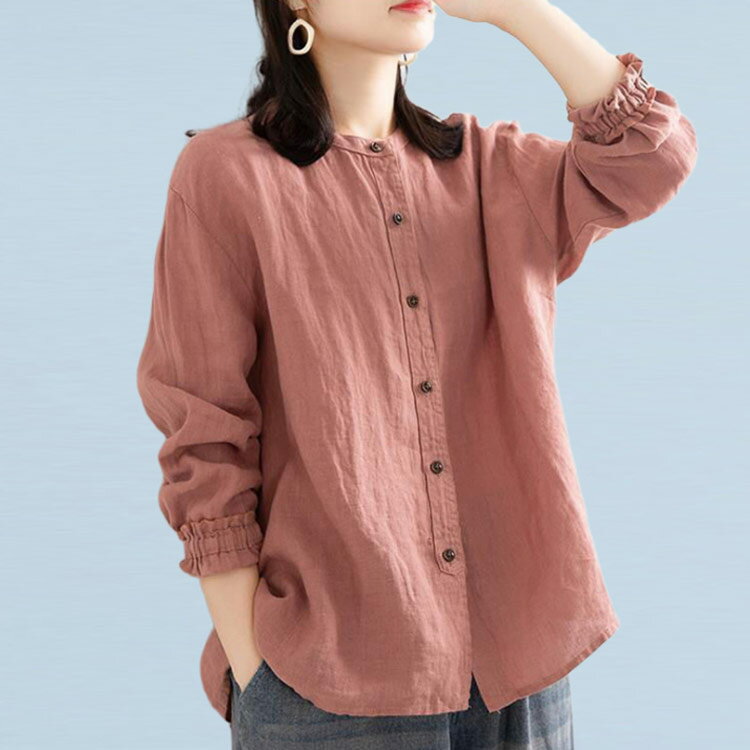 綿麻シャツ レディース シャツ 春秋 送料無料 ブラウス コットンリネン カジュアルシャツ 長袖シャツ 無地シャツ シンプル 無地 ナチュラル 可愛い chenshan-310-gg 海外通販