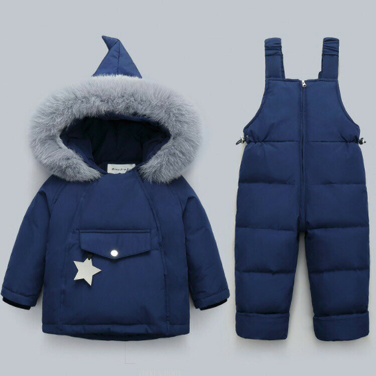 Down - ダウンサロペット ダウンコート アウトドア ダウン90％ 2点セット 星柄 女の子 フード付き キッズ 子供服 フェイクファー 上下セット 男の子 星柄 冬服 ダウンジャケット ダウンコート 雪遊び 防寒 お出かけ 70cm-110cm ベビー服 tz-2978-gg 海外通販