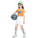 セットアップ 二点セット スカートセット ヒップポップ Tシャツ オレンジ 子供 女の子 へそ出し ダンスウェア ジュニア スポーツ ジャズ カジュアル シンプル 普段着 応援団 運動会 110~180CM WUDAO-153 海外通販