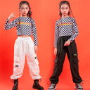 ダンス衣装 ホワイトブラック パンツ キッズ ヒップホップ ジャズ ダンス衣装 キッズ ジャズ 子供 カーゴパンツ チェック柄シャツ ジャズダンス ステージ衣装...