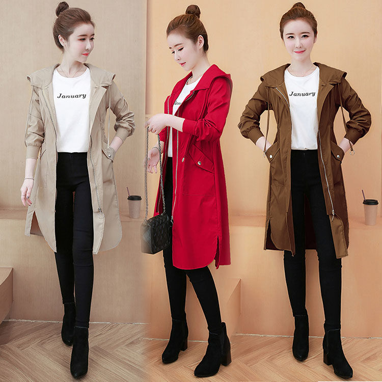 コート レデイース トップス 膝丈 おしゃれ ダスターコート 可愛い フード付き カジュアル お出かけ 春秋 長袖 体型カバー 同窓会 普段着 着やせ ベージュ レッド キャメル WT-270 海外通販
