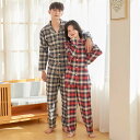 カップル ルームウェア パジャマ レディース メンズ レッド ピンク 長ズボン ペアお揃い パンツ ボタン カジュアル チェック パジャマ 寝巻き ウエストゴム...