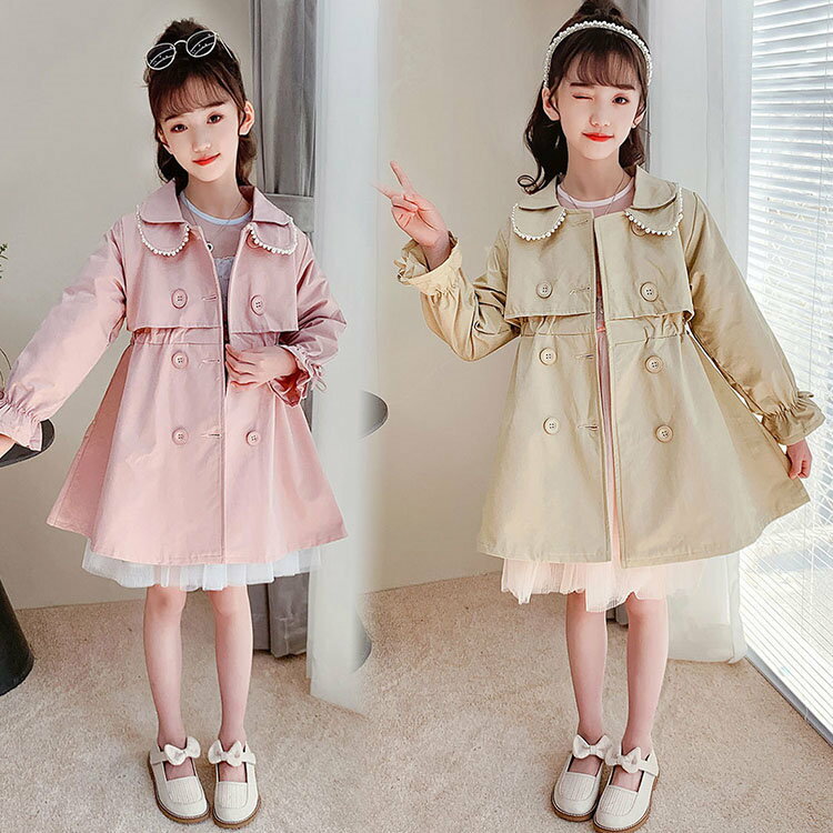 子供 コート 春秋 トレンチコート 長袖 無地 おしゃれ 子供用 女の子 おしゃれ 上品 子供服 お出かけ 通園 可愛い 女児 キッズ ピンク ベージュ 洋装 ...