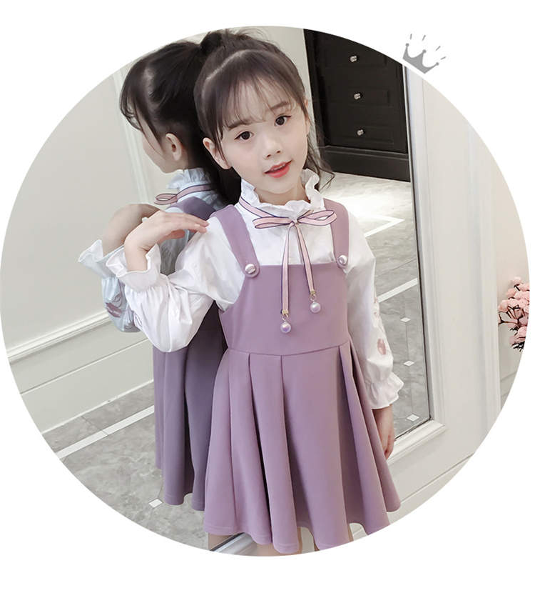 韓国子供服 二点セット ワンピース トップス スカート キッズ シャツ ガールズ パフスリーブ Aライン ネイビー パーディー パープル 膝丈 子供服 子供ドレス セットアップ ドレス お嬢様風 秋 春 サロペット プリンセスドレス 卒業式 小学生 可愛い 刺繍 TZ-263 海外通販