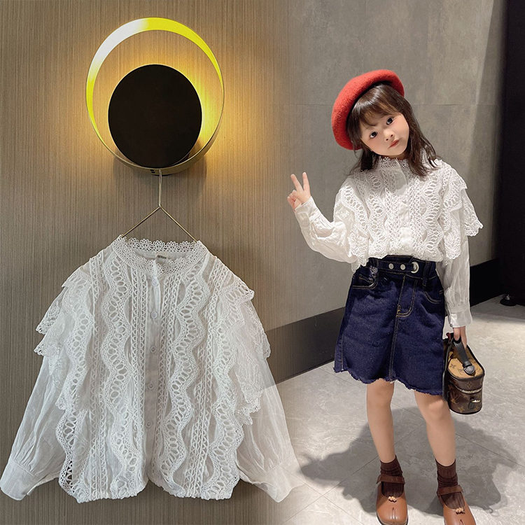 シャツ ホワイト レース 子供用 女の子 プレゼント ファッション きれいめ キッズ お嬢様風 結婚式 入学式 おしゃれ 女児 発表会 可愛い お出かけ パーティー 学生 110-150 TZ-1026 海外通販
