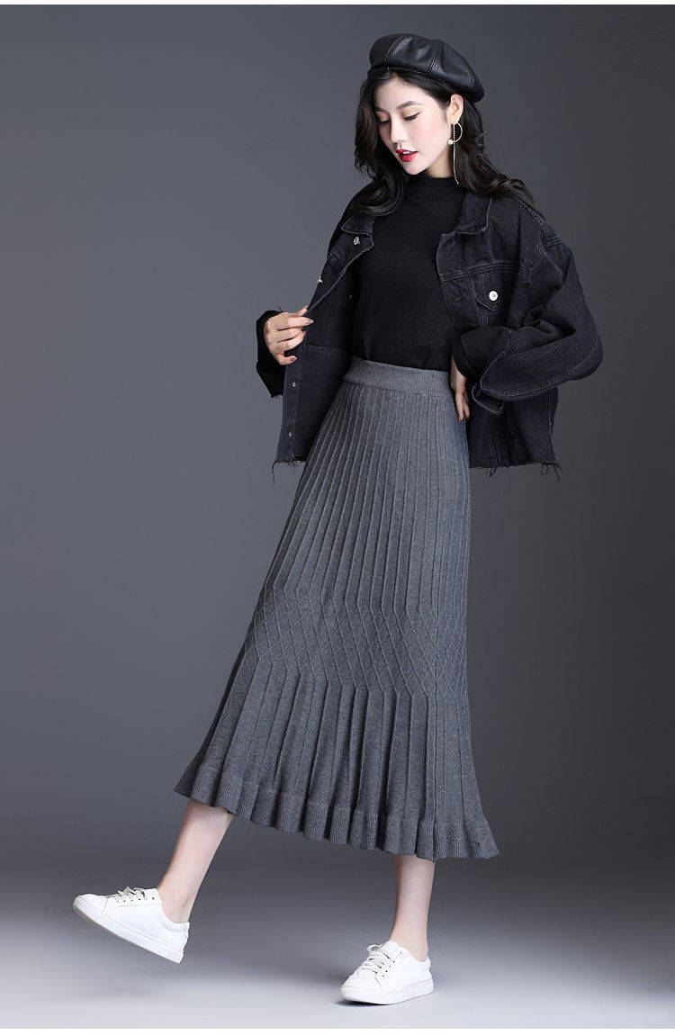 乐天商城 - ロングスカート ニットスカート フレアスカート プリーツスカート 無地 シンプル カジュアル レディース 大きサイズ 秋冬 ニット お洒落 ハイウエスト フリルスカート フェミニン おでかけ ボトムス 送料無料 qunzi-2766-gg 海外通販