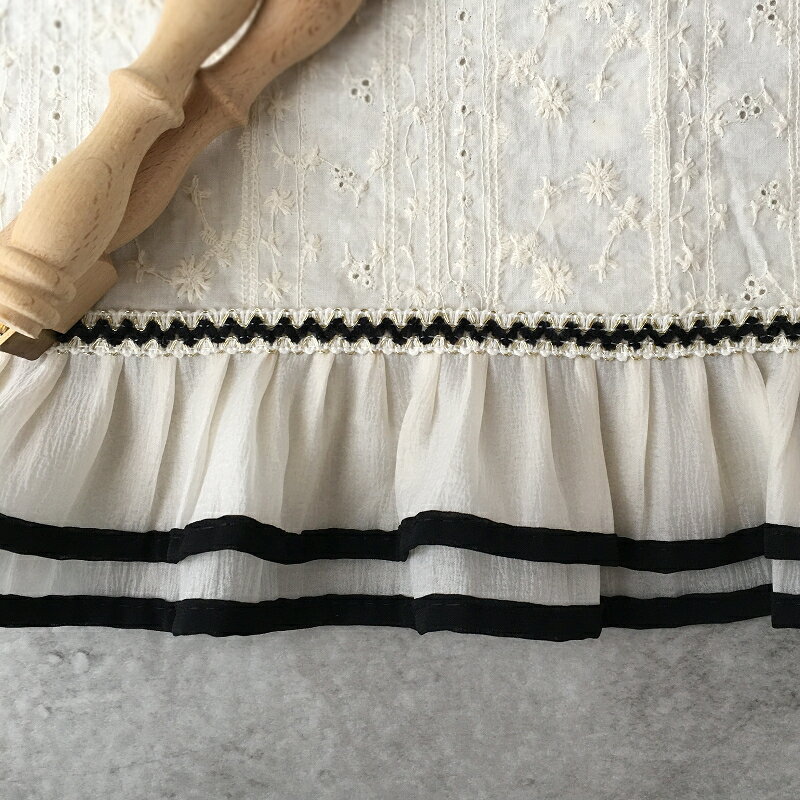 【50cm】幅広　フリル　バイカラー 2段 タック フリ ル 楊柳調ブレード レースリボン レース 刺繍 レースリボン マスクカバー リボン ピアス イヤリング ハンドメイド 手芸 アクセサリー 材料 素材 パーツ 手芸 問屋ポーチヘアゴム 商用のサムネイル