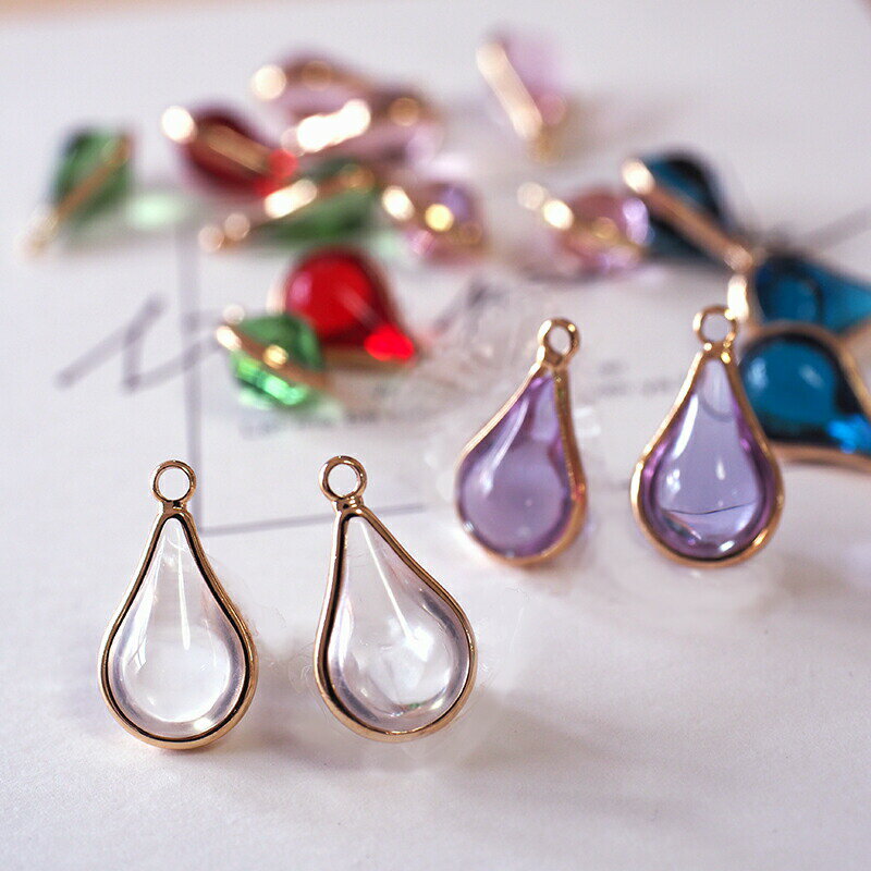 【2個セット】フレームガラス しずく ドロップ　ピアス イヤリング アクセサリー パーツ ハンドメイド アクセサリーパーツ 手芸 アクセ 素材 軽い おしゃれ おすすめ 接続パーツ ゴールド 問屋 金 商用