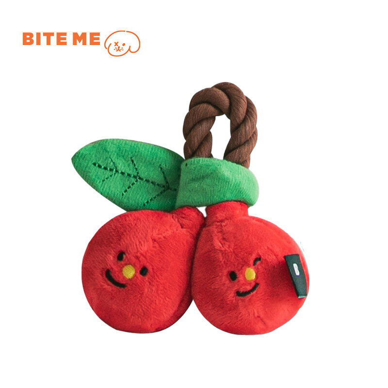 BITE ME チェリーロープおもちゃ 犬 おもちゃ 投げる 引っ張る カサカサ スクイーカー入り さくらんぼ