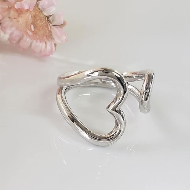 【受注製作】ハート雫のコンビネーションオープンシルバーリング（1号〜19号）/ silver925 スターリングシルバー シルバー925 おしゃれ 指輪 ゴールド ギフト プレゼント 記念日 誕生日 クリスマス クリスマスプレゼント ホワイトデー 贈り物