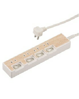Rakuten - OHM（オーム電機） 個別スイッチ付節電タップ（4個口/1.5m/木目調ライト系） 4971275050150 HS-TP415WD-W [木目調ホワイト]
