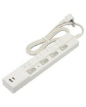 Rakuten - OHM（オーム電機） 雷ガード付節電タップ（4個口/1m/Type-C[PD対応]×1、Type-A×1） 4971275010130 HS-TPKU41PD23-W